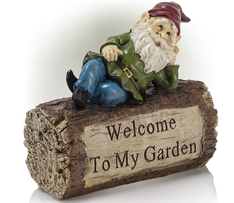 9" Tall Outdoor Garden Gnome and Welcome Sign Yard Statue Decoration